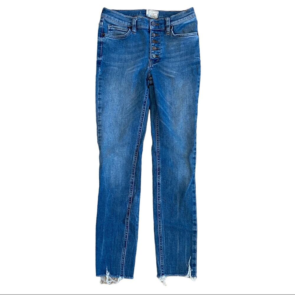 Free People Exposed Button Front Distressed Raw Hem Cropped Skinny Jeans Size 27